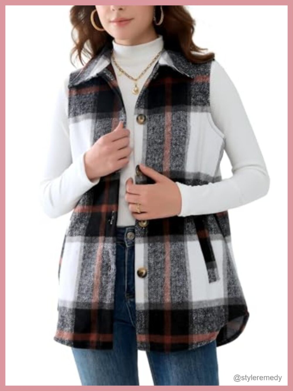 Womens Flannel Plaid Vest Sleeveless Button Down Shirt Jacket Pockets